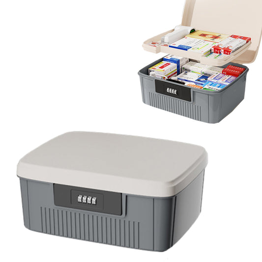 4-Digit Combination Lock Box Lockable Safe Storage Case Gray