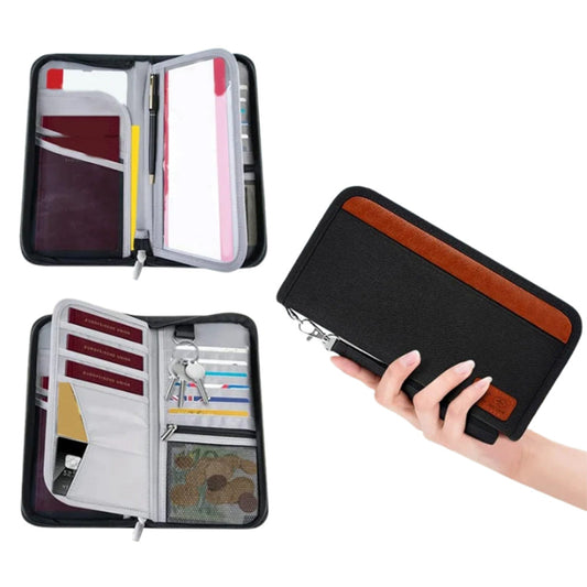 RFID Blocker Passport ID Card Holder Zipper Travel Wallet Black