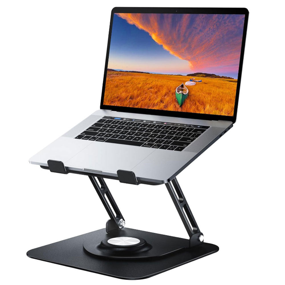 Adjustable Laptop Desktop Stand with 360-Degree Rotating Base Ergonomic Laptop Riser for 10-17in Laptops Black