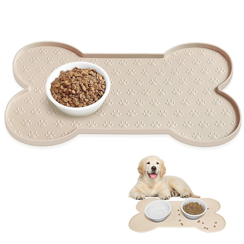 Dog Food Mats for Floors Waterproof Silicone Dog Bowl Mat with Raised Edge Apricot