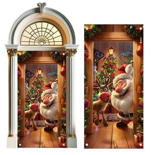 180x90cm Christmas Door Background Cloth Party Decor Hanging Door Curtain Cover Style 1