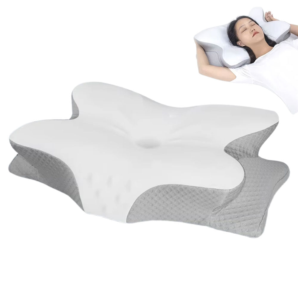 Adjustable Cervical Neck Pillow Ergonomic Memory Foam Pillow for Side Back Stomach Sleeper White and Grey