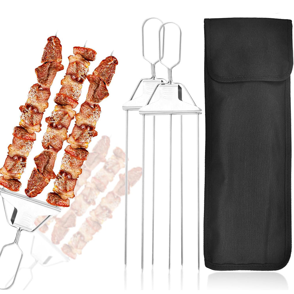 2Pcs 3-Way BBQ Grill Skewer 3-Prong Kabob Skewers Barbecue Accessories