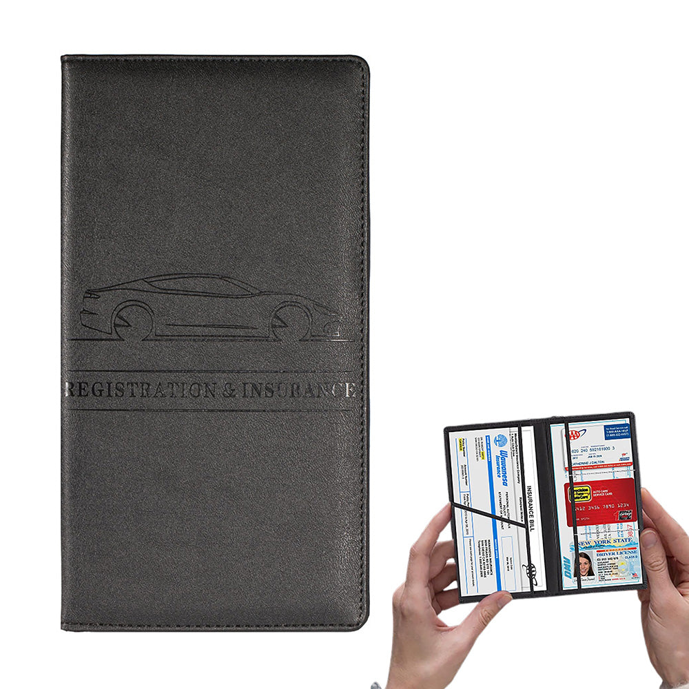 Car Registration and Insurance Card Holder Vehicle License Document Organizer Black