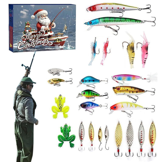 24 Days Fishing Christmas Advent Calendar Fishing Tackle Christmas Countdown Xmas Fishing Lures Set for Fishing Lover