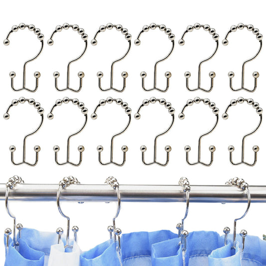12Pcs Set Shower Curtain Hooks Metal Double Glide Shower Hanging Rings for Shower Rods