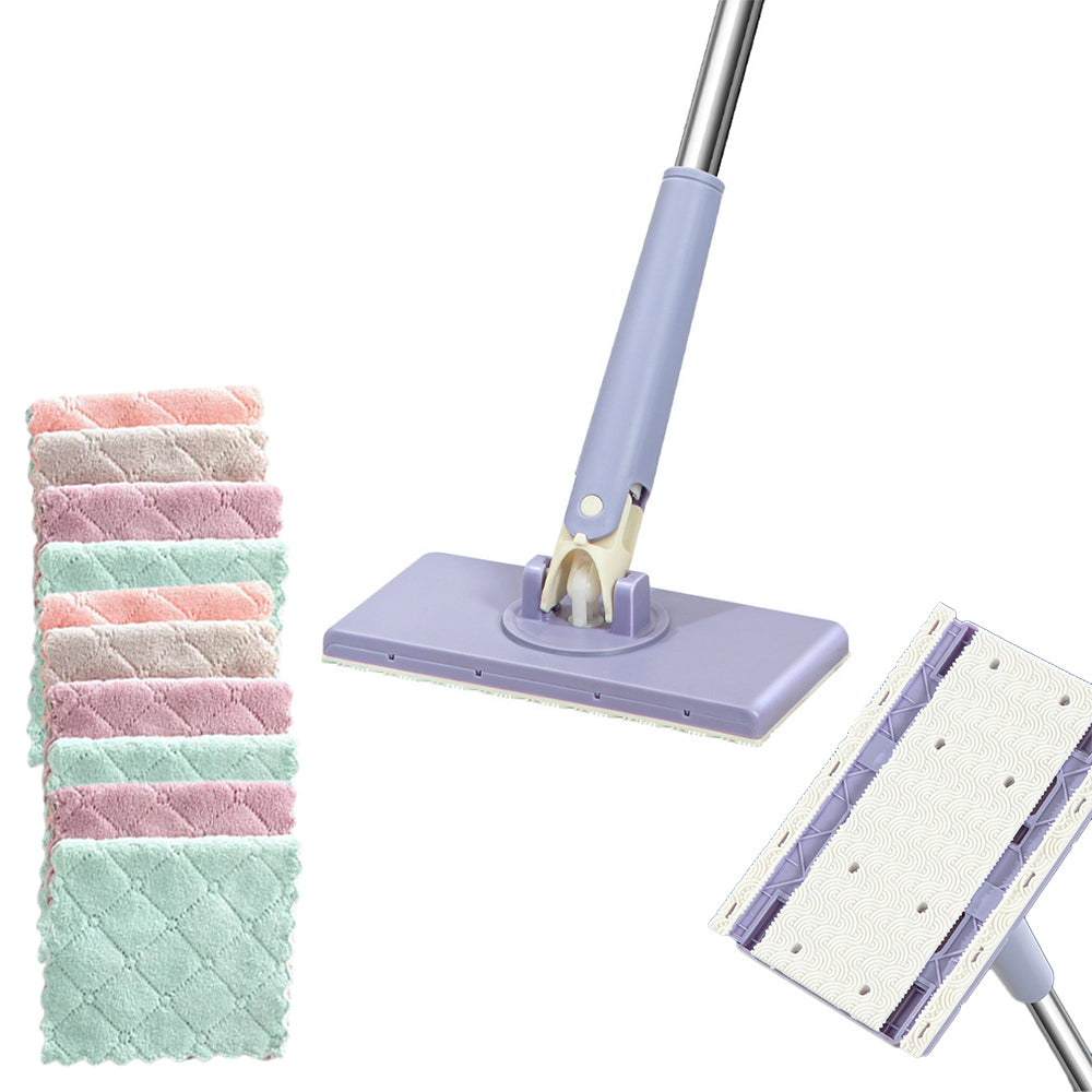 Mini Lazy Floor Cleaning Flat Mop Multi-Functional Self-Squeeze Face Towel Mop Purple
