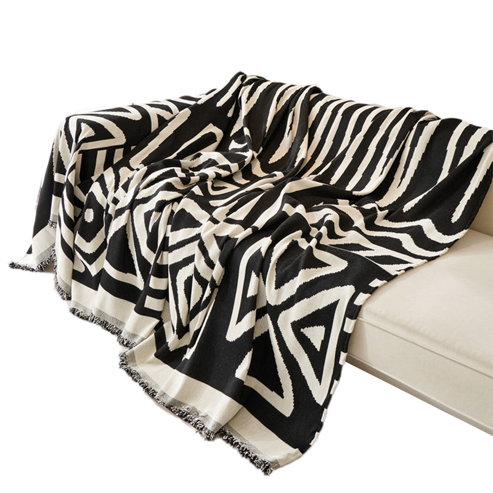 Boho Couch Cover Geometric Sofa Blanket Furniture Protector Black