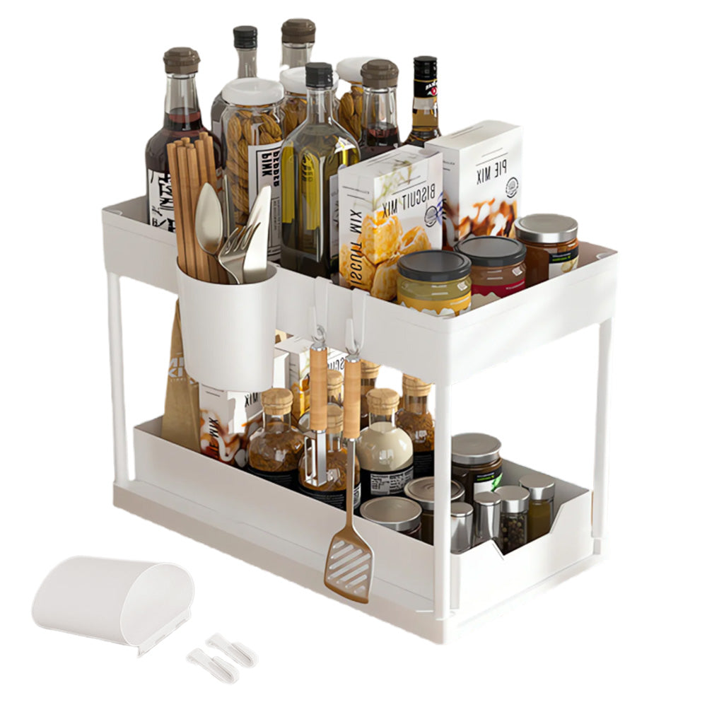 Multi-Purpose Pull-Out Storage Organizers Under Sink Organizers Rack for Bathroom Kitchen White