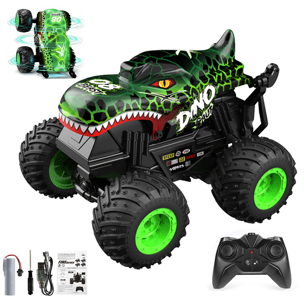 1:20 Scale RC Monster Truck Dinosaur Toy Car with Lights and Music Green