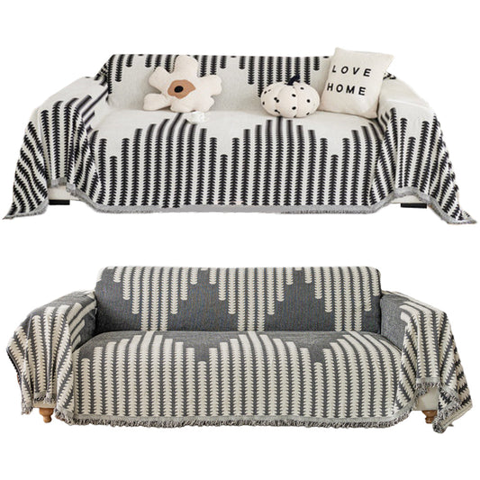 Reversible Sofa Couch Cover Boho Chenille Blanket Black