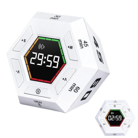 Visual Flip Timer Adjustable Sound Alert Countdown Machine for Office Study Work White