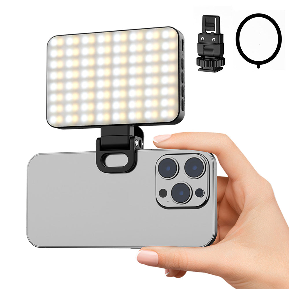 Portable Selfie Light USB-Rechargeable LED Phone Light for Video Makeup Live Stream Black