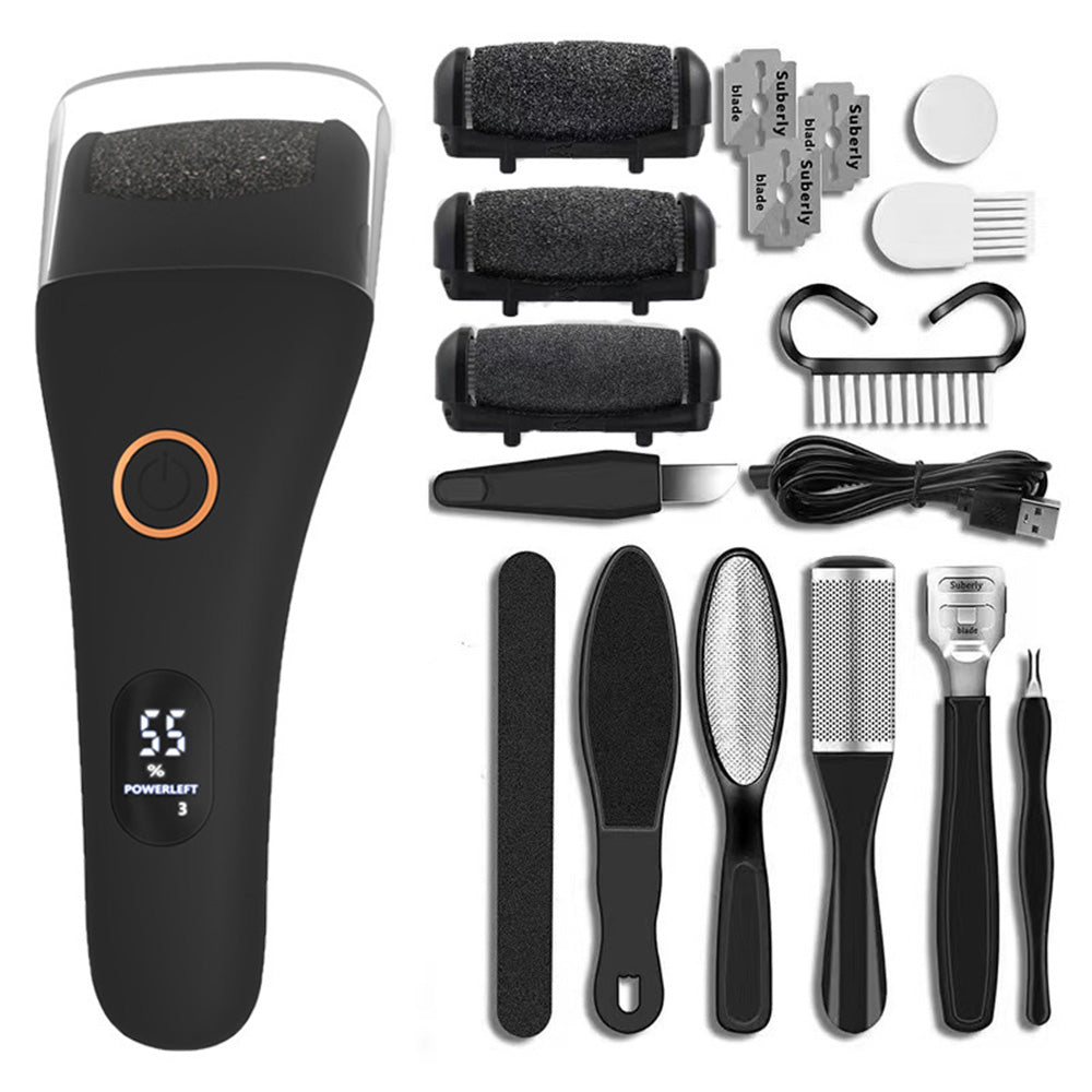 Rechargeable Electric Foot File Callus Remover Tool for Cracked Heels Black