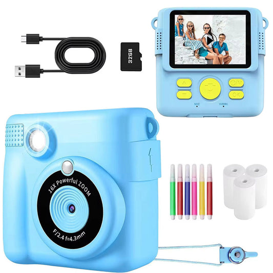1080P Instant Print Camera for Kids Digital Video Camera with 32GB TF Card Christmas Birthday Present Blue