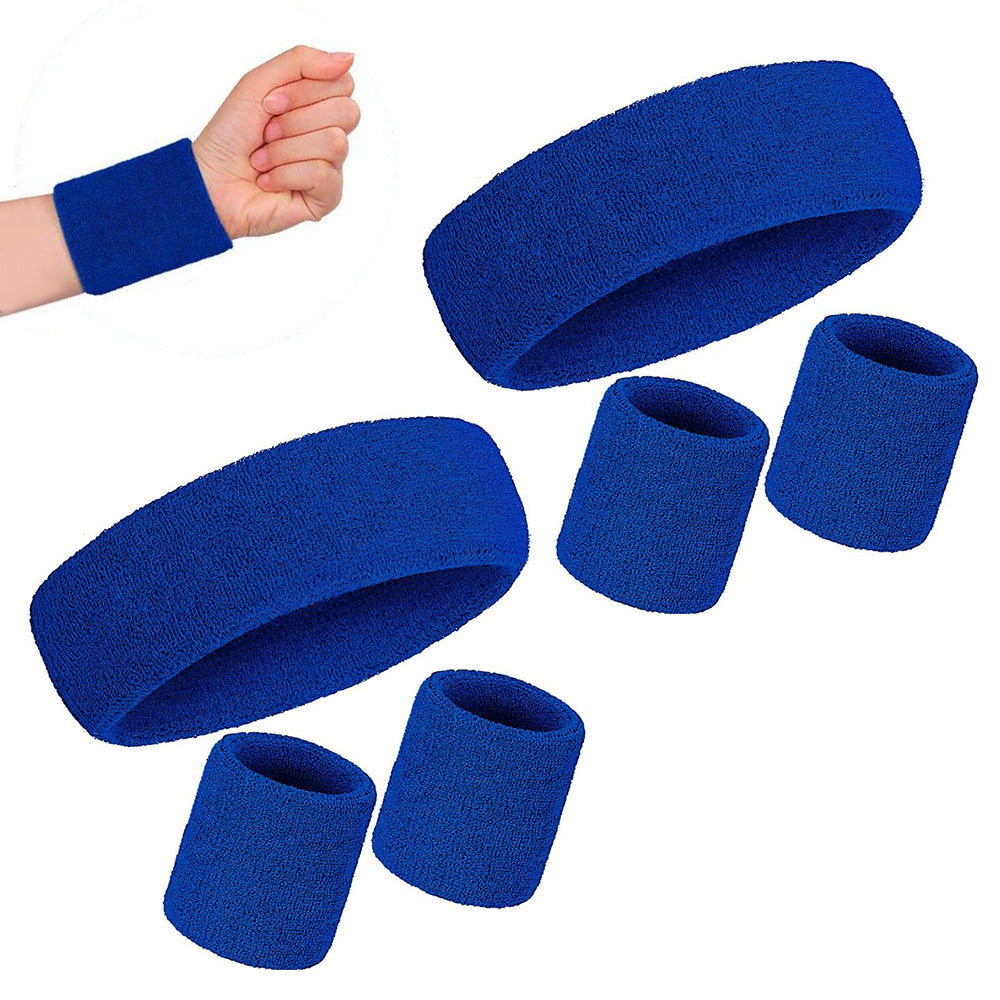 6Pcs Set Sweatbands Sports Headband Wristbands for Sport Tennis Badminton Yoga Dark Blue
