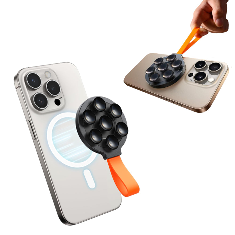 Suction Cup Phone Case Mount Magnetic Phone Grip Holder Stand for Selfies Videos Recording Orange