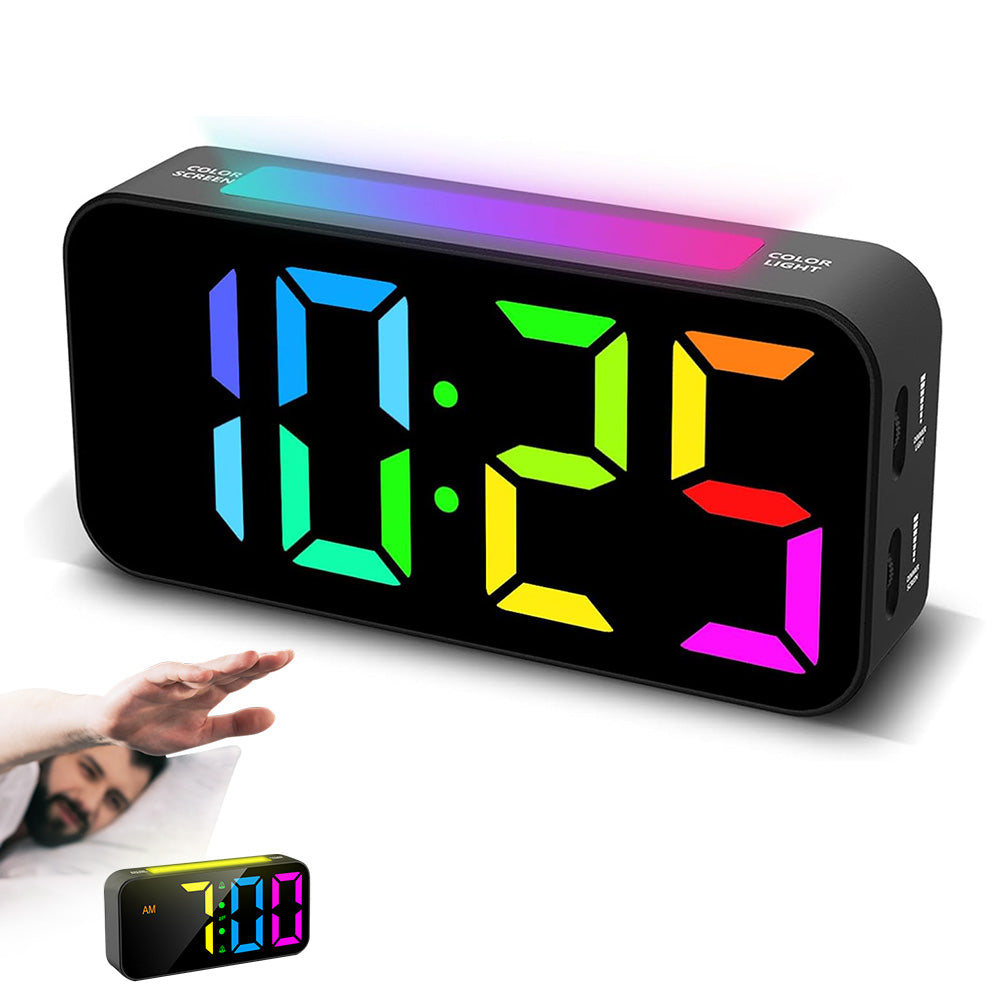 RGB LED Digital Alarm Clock with Night Light Adjustable Brightness and Volume for Heavy Sleepers