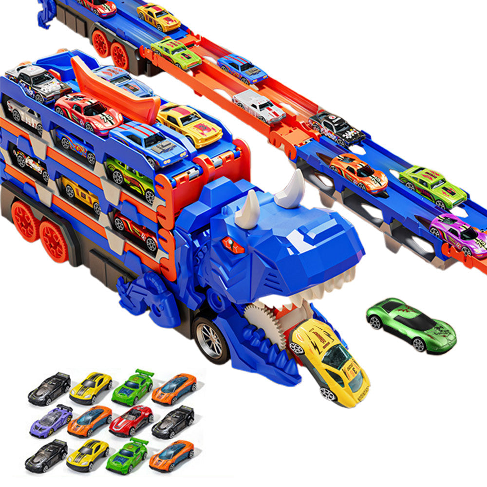 Dinosaur Transport Truck Toy Set with 12PCS Cars for Boys �Car & Truck Set Blue