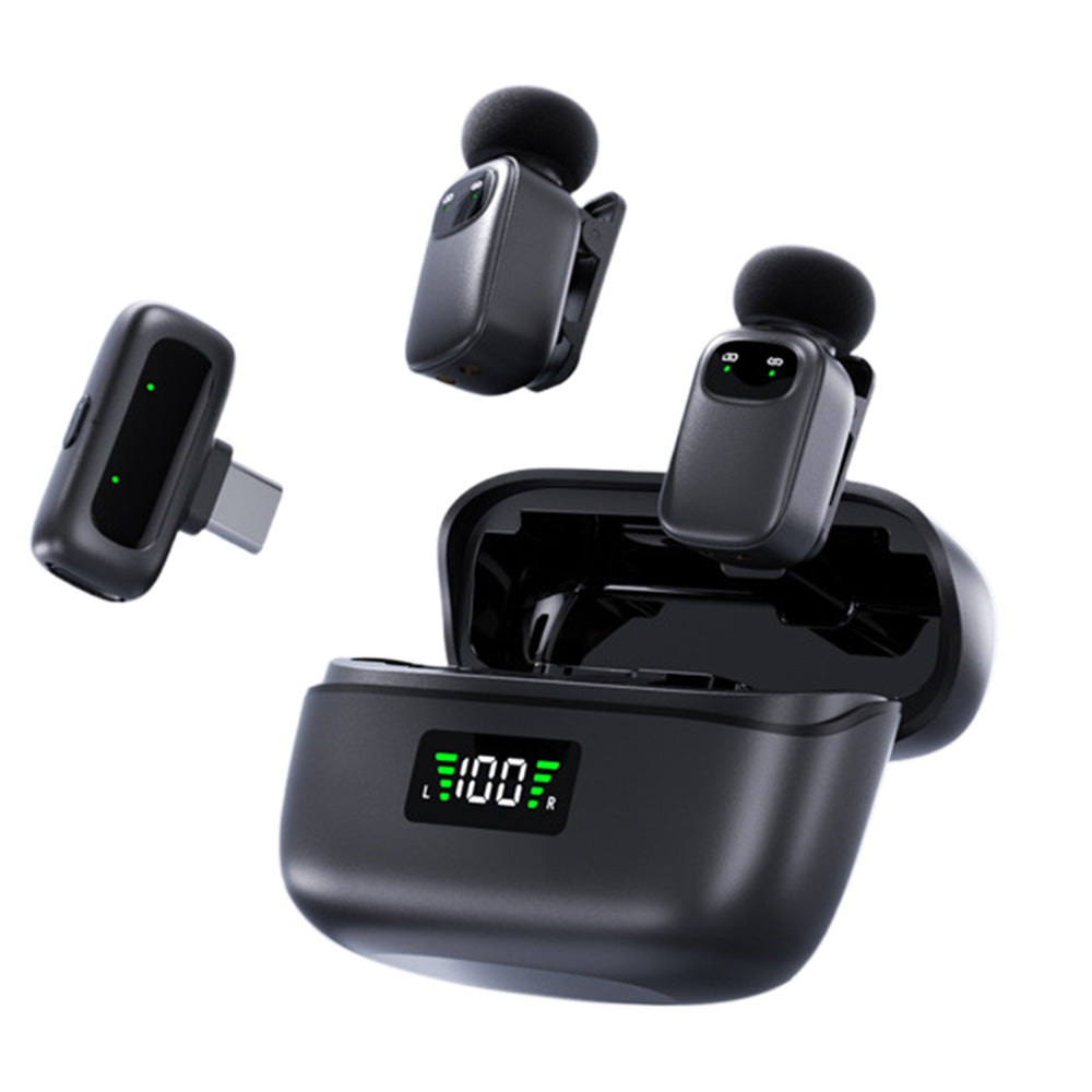Wireless Lavalier Microphone with Charging Case AI Voice Changer Lapel Microphone for Video Recording Podcast Type-C Style