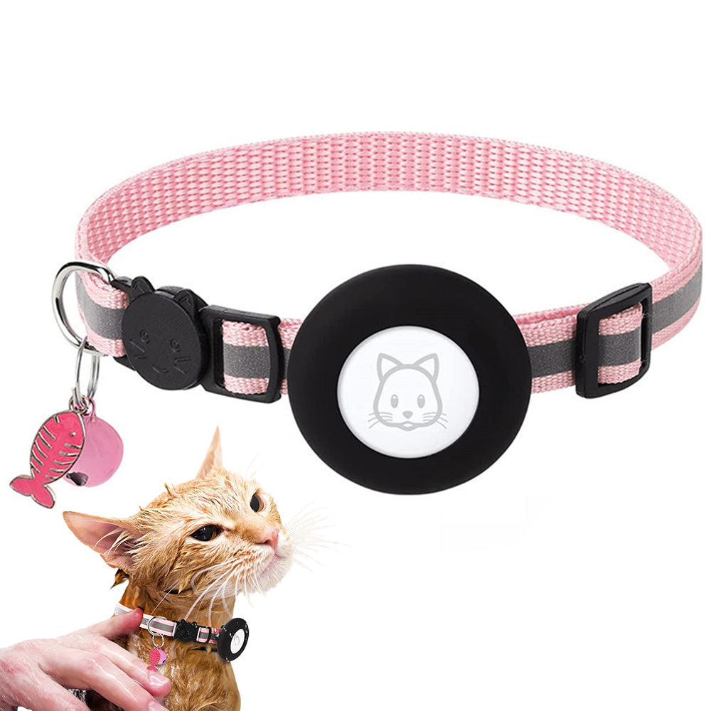 Reflective Cat Collar Compatible with Apple Airtag Adjustable Airtag Holder for Cat Dog Kitten Puppy Pink