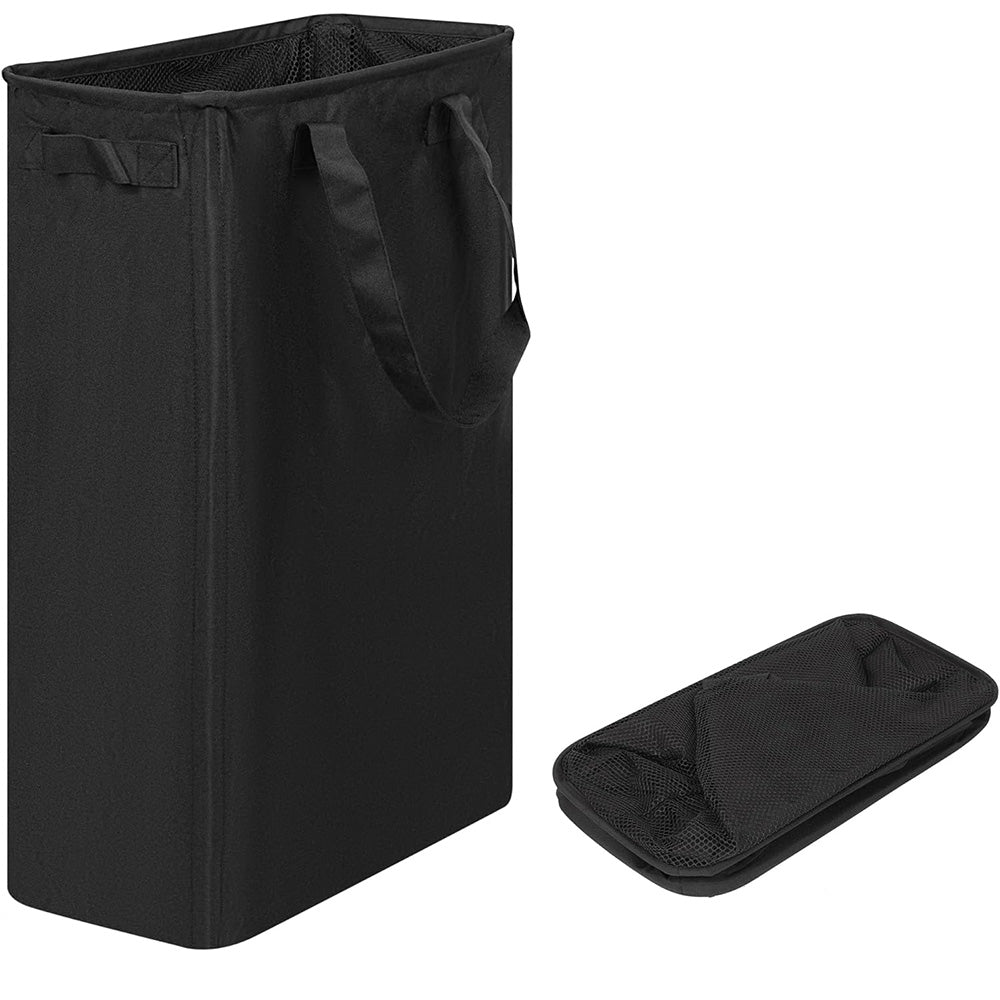 Slim Collapsible Laundry Basket with Handles for Small Spaces Black