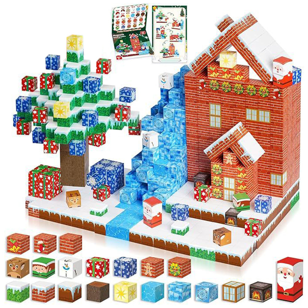Magnetized Building Blocks for Kids Christmas Themed STEM Learning Cubes Style 2