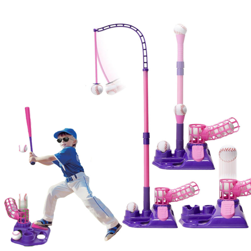 3-in-1 Tee Ball Set for Kids Retractable Baseball Batting Tee Set Pink