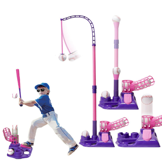 3-in-1 Tee Ball Set for Kids Retractable Baseball Batting Tee Set Pink