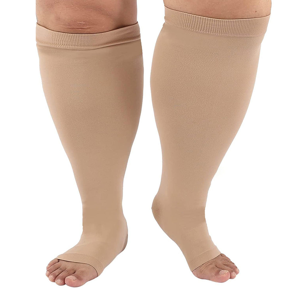 Pair of Compression Sock Wide Calf Leg Support Sleeves Nude