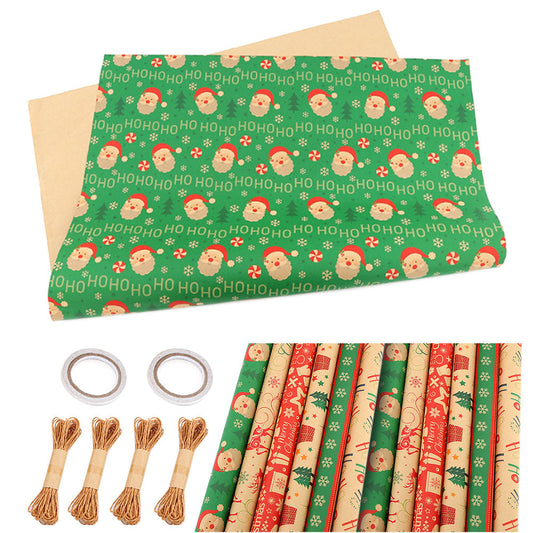 12 Sheets Christmas Wrapping Paper with Jute String Cute Xmas Wrap Kit