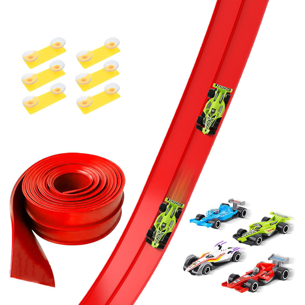 5-Meter Flexible Race Car Ramp Track Toy Set with Suction Cups Red