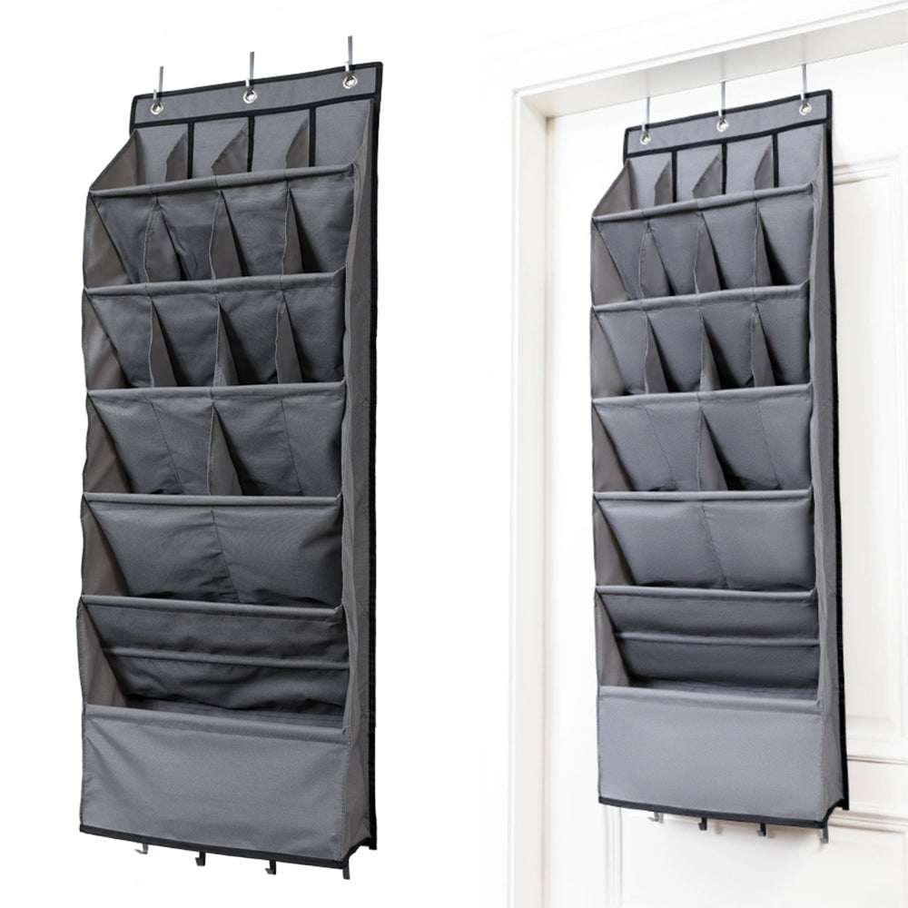 16-Grid Hanging Shoe Rack Over The Door Shoe Organizer Gray