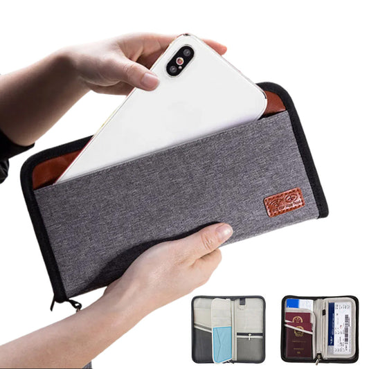 RFID Blocker Passport ID Card Holder Zipper Travel Wallet Grey