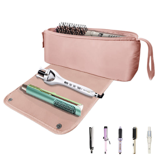 Portable Hair Tools Organizer Travel Bag withHeat Resistant Mat for Flat Irons Hair Straighteners Pink