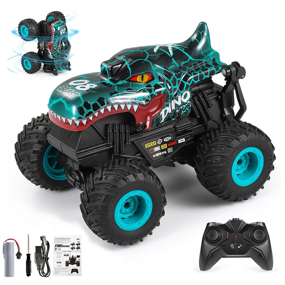 1:20 Scale RC Monster Truck Dinosaur Toy Car with Lights and Music Turquoise