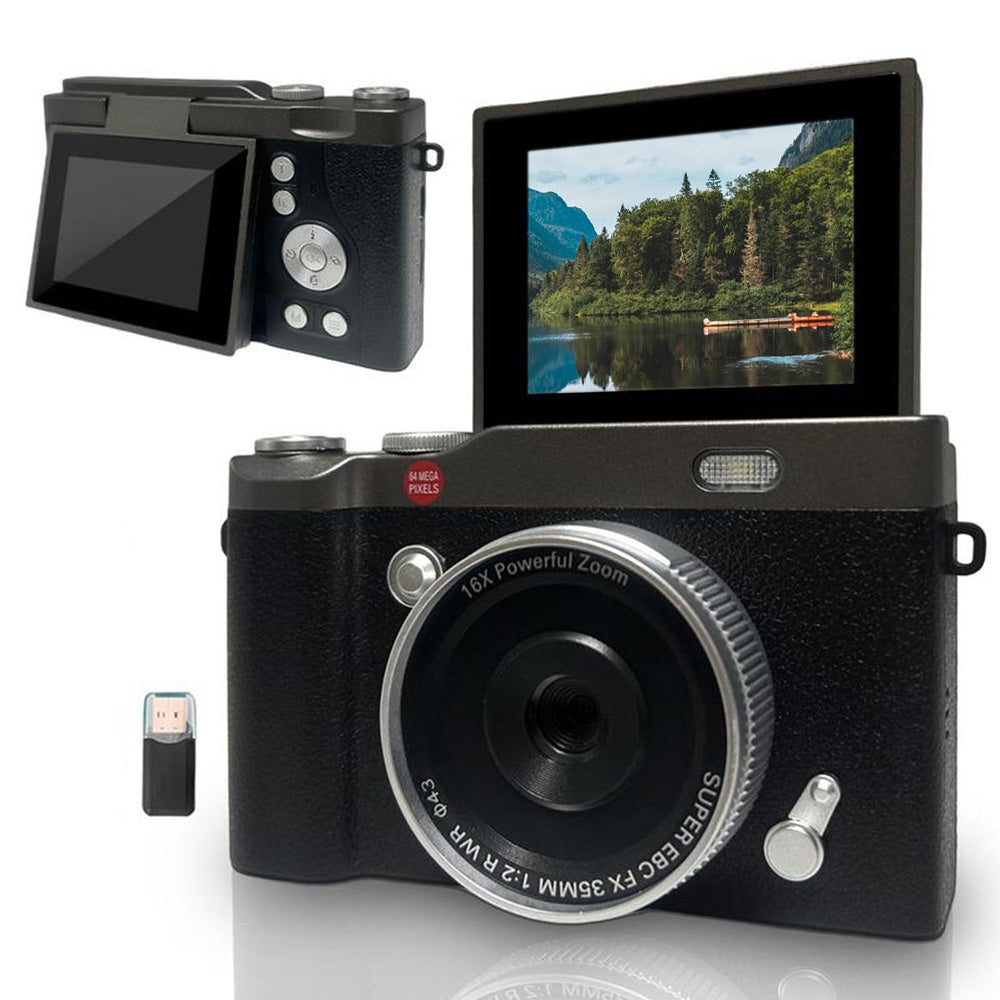 4K 64MP Vlogging Camera with Flip Screen & 16X Digital Zoom Black