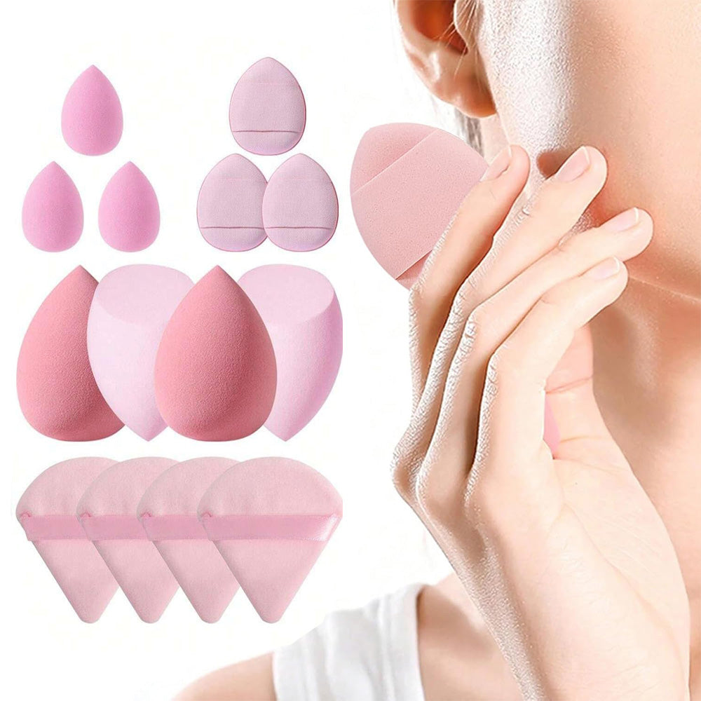 Makeup Sponge Set with Case Triangle Puff for Liquid Cream Powder-14 Piece Set