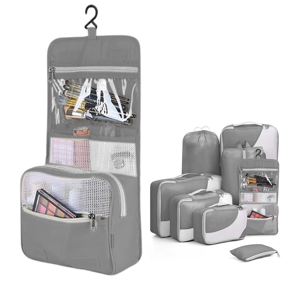 8Pcs Set Travel Packing Cubes Compression Storage Bags for Suitcases Grey