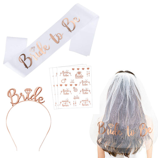 Bride to Be Sash and Veil Set Wedding Shower Decorations White