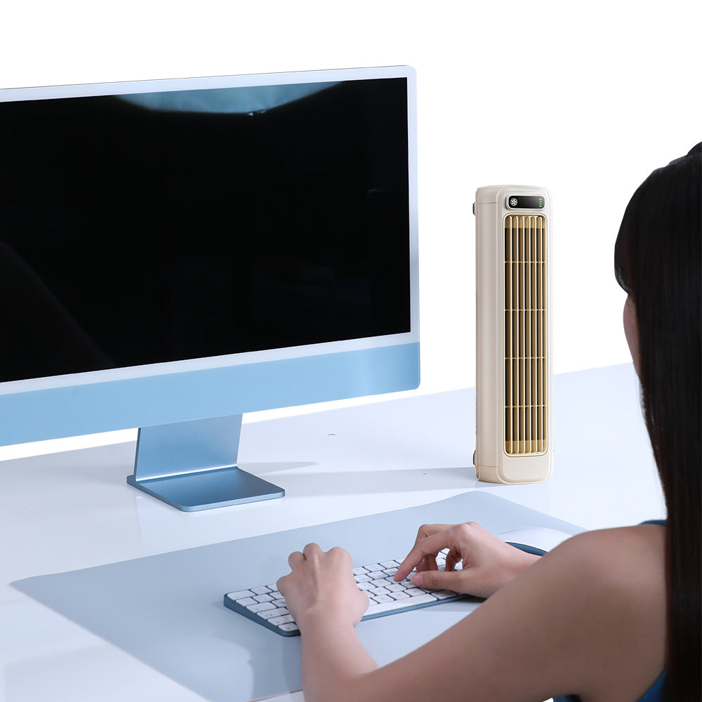 Air Conditioner Style Desktop Cooling Fan with Digital Screen for Room Office Beige