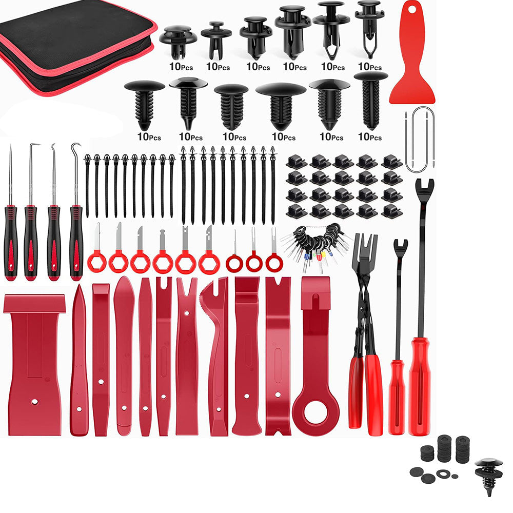 238Pcs Car Trim Removal Tool Kit Universal Clip Set with Fastener Removers for Auto Marine Home Repairs Red