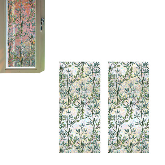 2Pcs Static Cling Vintage Window Film Decorative Window Privacy Film Green Vines Leaves Glass Window Stickers