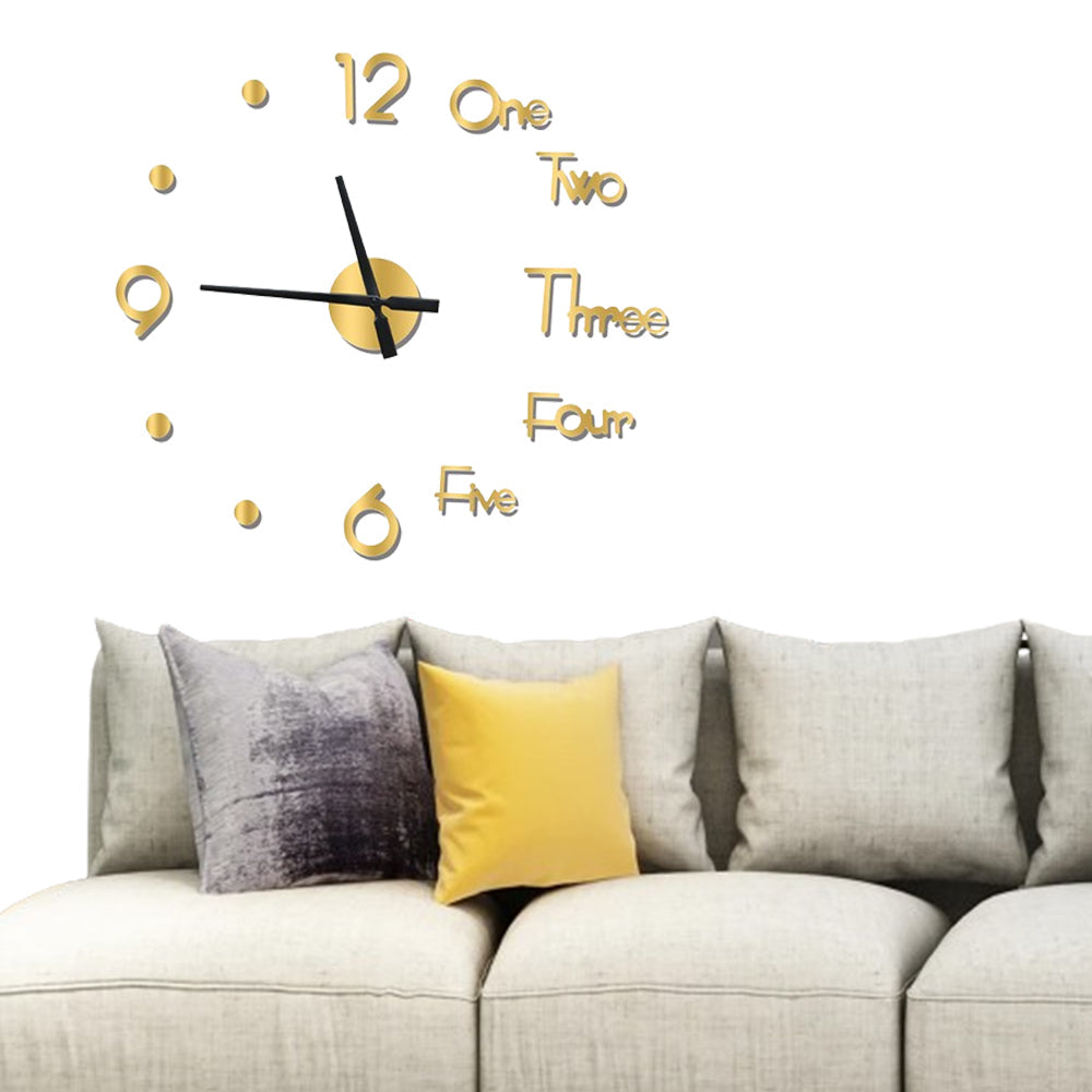 3D Wall Clock Acrylic Modern Mirror Surface DIY Clock Home Office Decor Gold