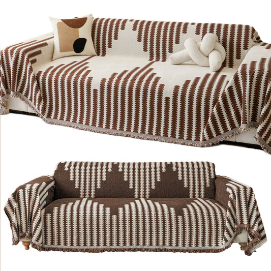 Reversible Sofa Couch Cover Boho Chenille Blanket Coffee