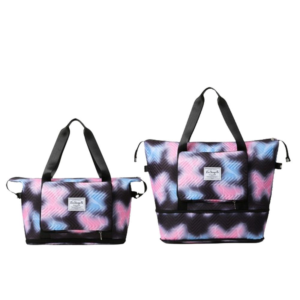 Trendy Gradient Duffle Bag Expandable Overnight Bag Foldable Carry On Bag with Dry Wet Separation Pocket Black