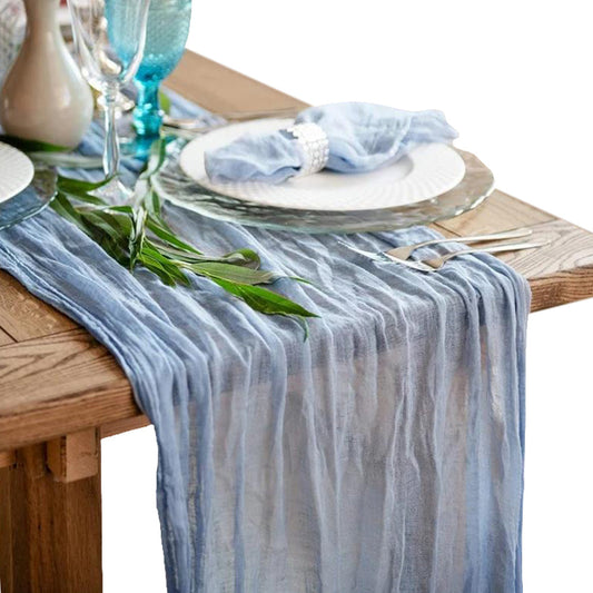 90 x 300cm Easter Cheesecloth Table Runner Boho Rustic Table Runner for Wedding Party Home Decor Blue