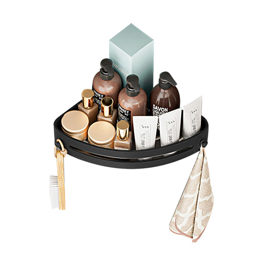 Corner Shower Caddy Punch-Free Wall Mounted Storage Shelf Organizer with Towel Rack for Bathroom Black
