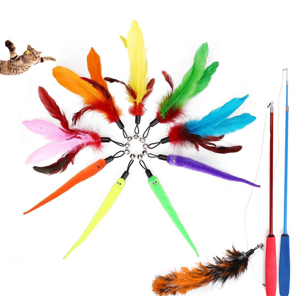 Interactive Cat Toy Set with Telescopic Wand and Feather Replacements Style 2