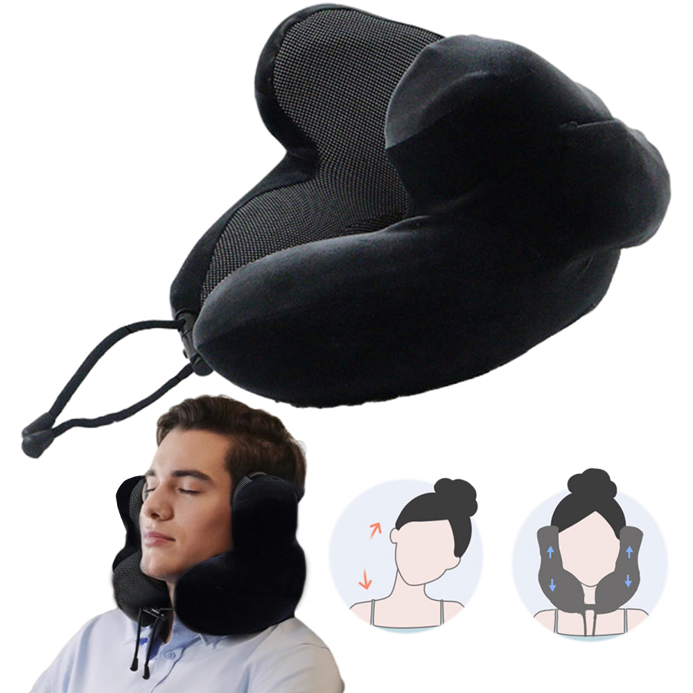 Travel Neck Pillow Airplane Neck Support Pillow with Noise Reducing Earmuffs Dark Gray
